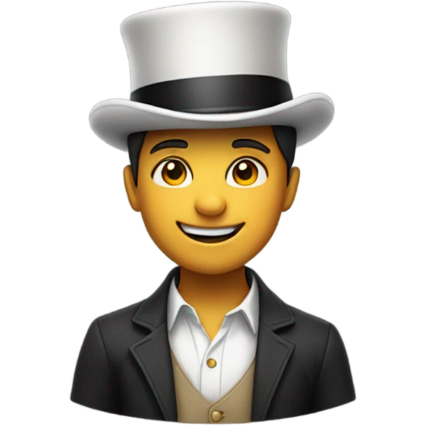 smiling boy in casual shirt with top hat emoji