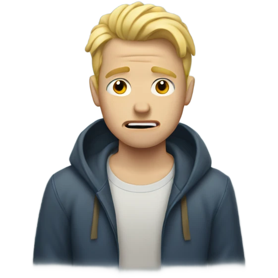 White guy with blonde hair crying on a rainy day emoji