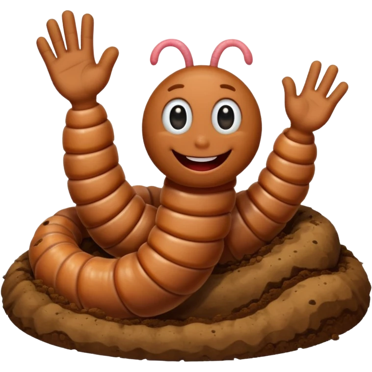 Happy worm waving from dirt hole emoji