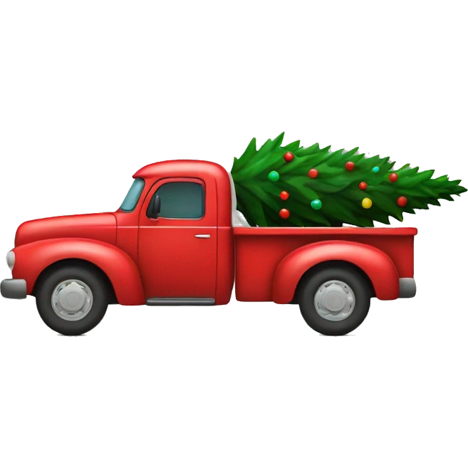 Red truck carrying a Christmas tree side view emoji