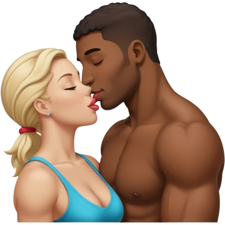 Tall Muscular naked black man kissing short fat naked white mom intimate tongue  emoji