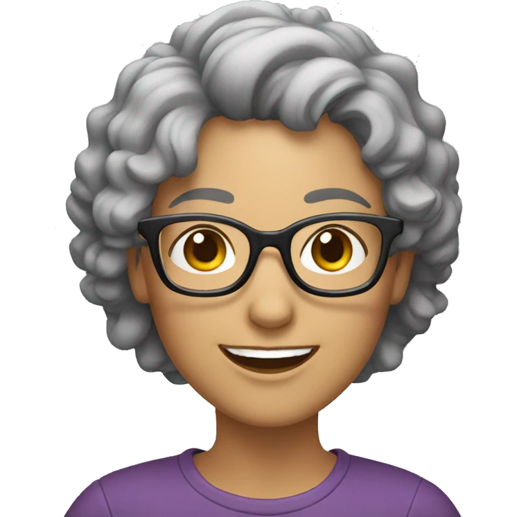 smiling woman with short curly grey hair and glasses emoji