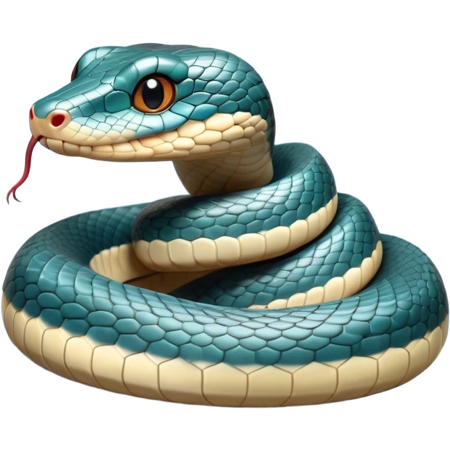Cinematic Cute Chinese Water Snake Portrait Emoji, Head tilted playfully and inquisitively, with a compact, lithe form and a smooth, shimmering coat in subtle aquatic hues, round, sparkling eyes filled with curious fluidity, Simplified yet irresistibly adorable features, highly detailed, glowing with a warm, friendly glow, high shine, affectionate and agile, stylized with a touch of aquatic whimsy, soft glowing outline, capturing the essence of a mischievous yet loving water snake that feels like it could slither out of the screen into your arms! emoji