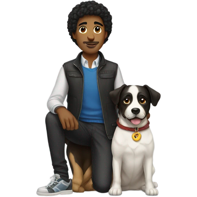 black haired male portrait with a dog emoji