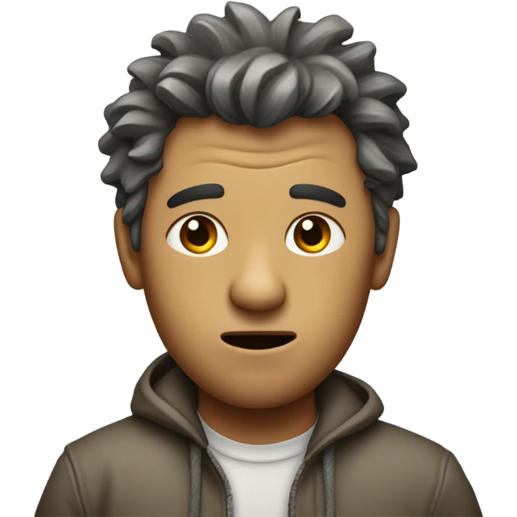 man with disheveled hair, ragged chlothing, and shaking  emoji