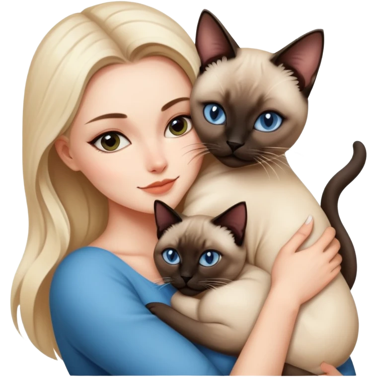 A beautiful and sexy white girl hugs a Siamese cat tightly emoji