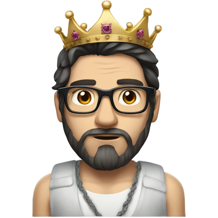 Caucasian Hyper realistic long dark hair and tattoos wearing a crown and glasses emoji