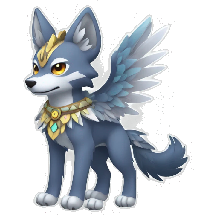 Kawaii Cute Winged Tribal Wolf-Pokémon full body emoji