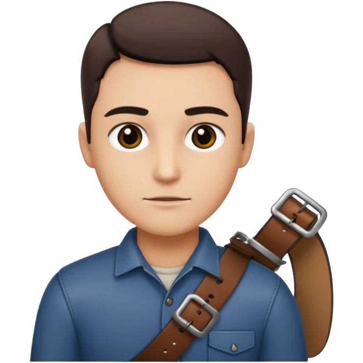 Person with straight face and belt in hand emoji