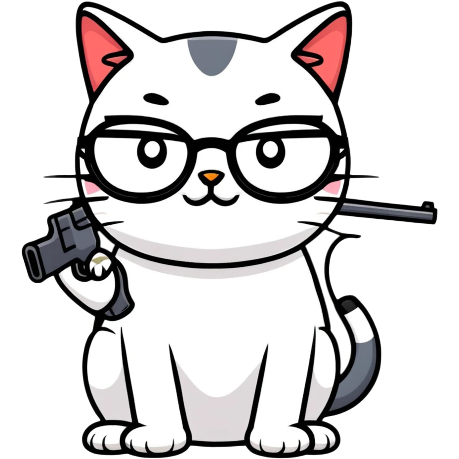 A cat with glasses and a gun emoji