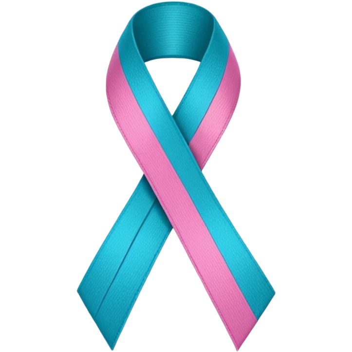Thyroid cancer ribbon which has a blue strand, a pink strand and teal at the top where the ribbon crossed over emoji