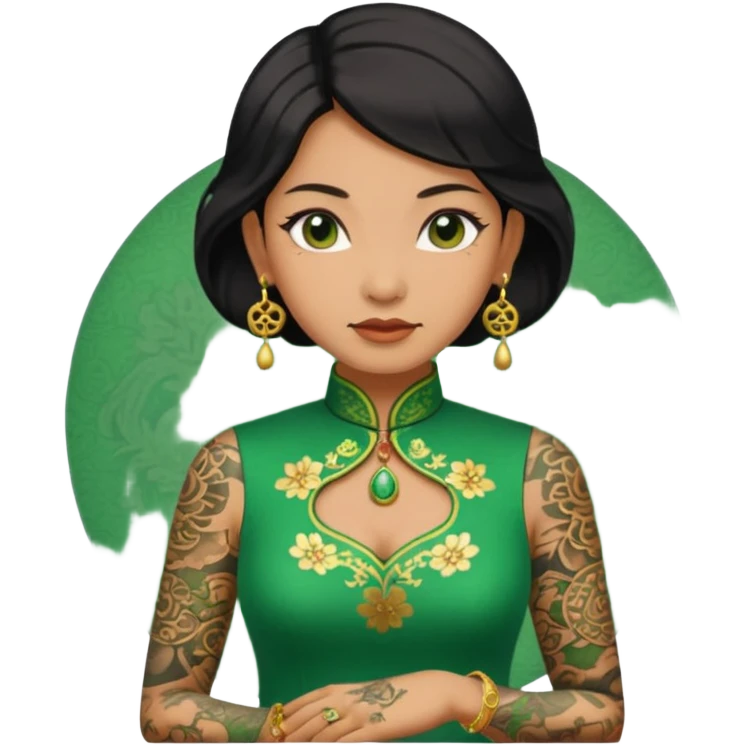 ancient woman with tatooed and green cheongsam emoji