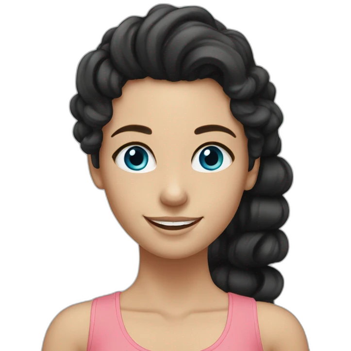 white girl with black long curly ponytail and blueeyes smiling emoji