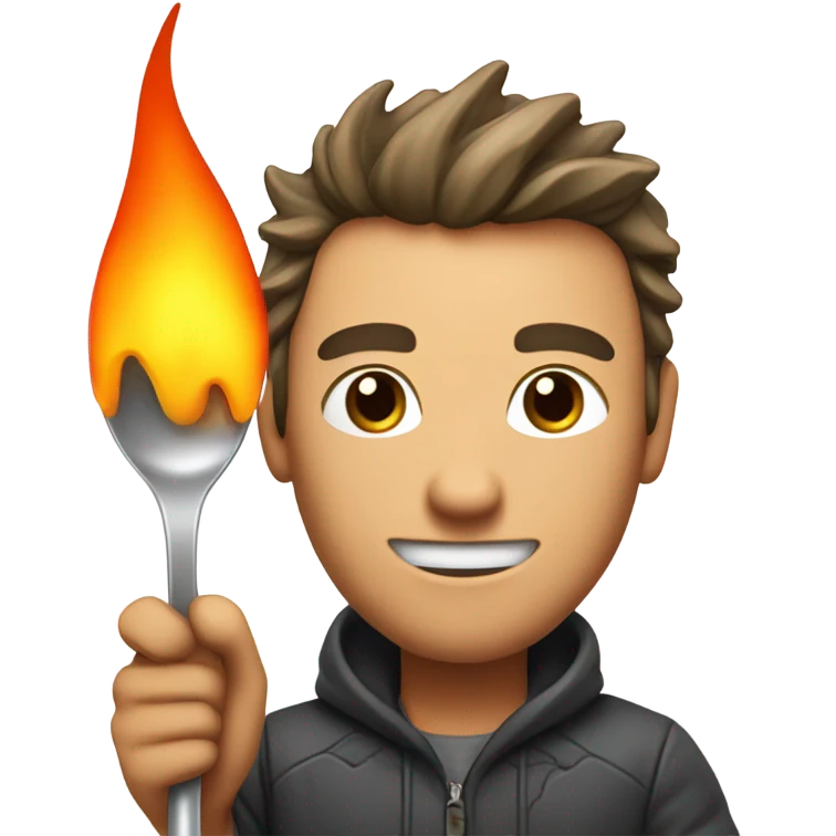 Guy melting white snow on a spoon ￼ emoji