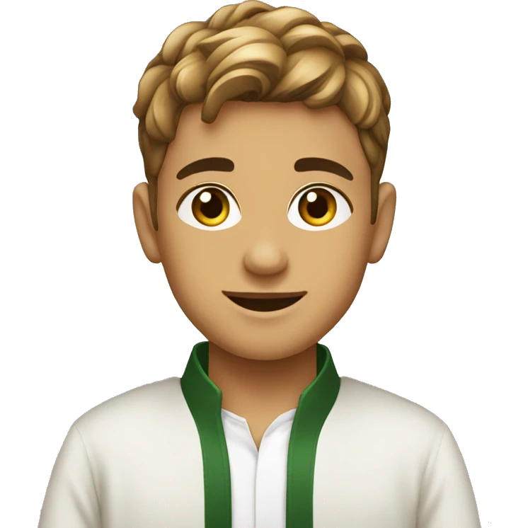 A boy wearing Eid utensils with a fashionable look emoji