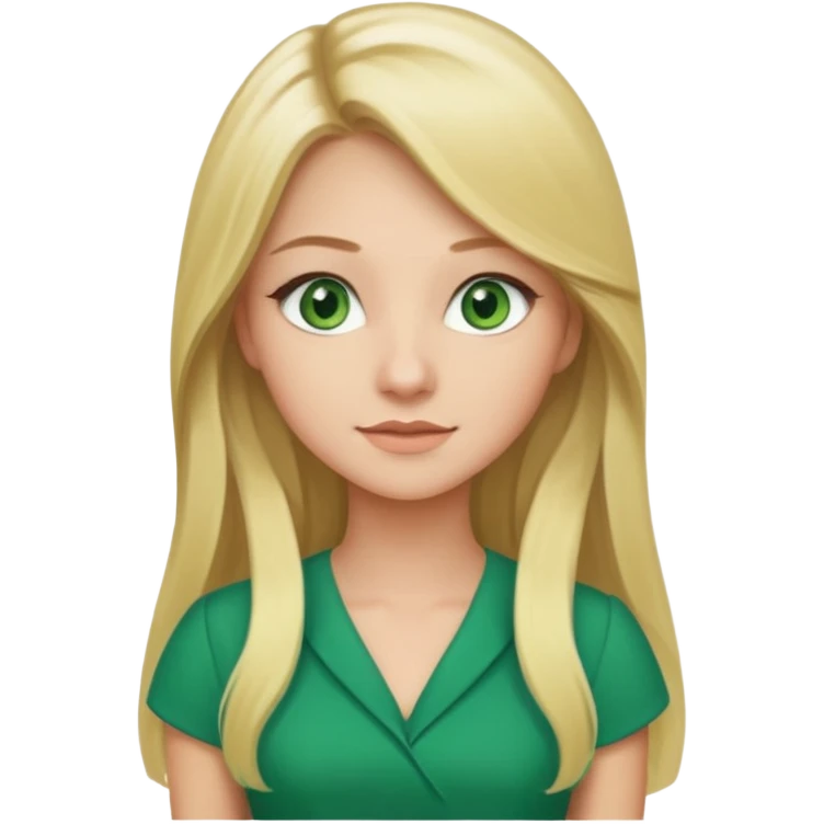 long blonde hair, real estate broker, 20 years old, green eyes, cute corporate dress emoji