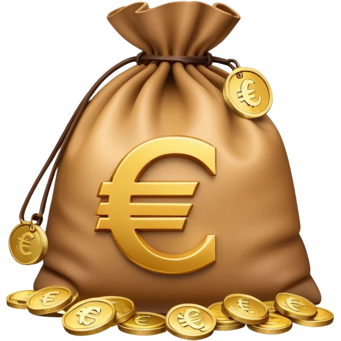 money bag with euro symbol, slight glow, coins spilling out emoji