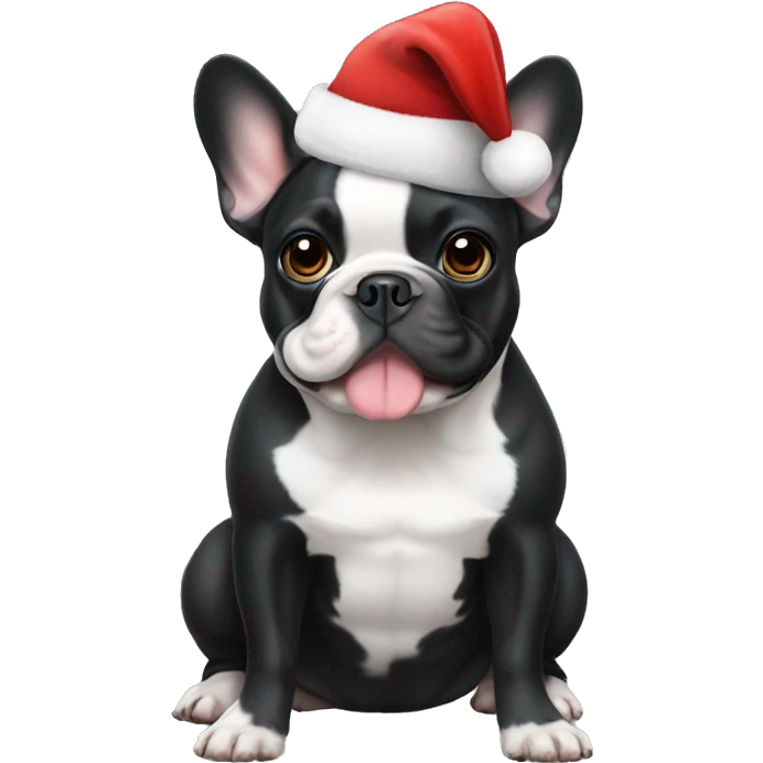 Black and white french bulldog with Christmas Hat emoji