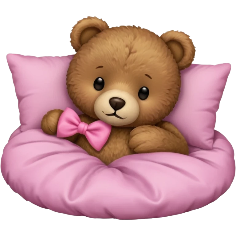 teddy bear with pink bow sleeping in bed emoji