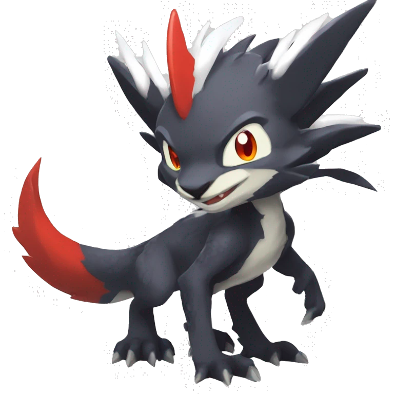 Black Cool Edgy Anthro Noivern-Nargacuga-Silvally-Sergal-Garchomp-Fakémon  with White and Red Edgy markings emoji