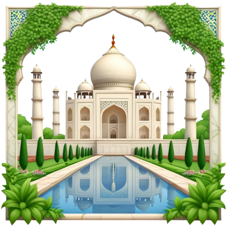Cinematic Realistic Taj Mahal Landmark Emoji, depicted as the iconic marble mausoleum set amidst lush gardens rendered with intricate detail and ethereal, soft lighting. emoji