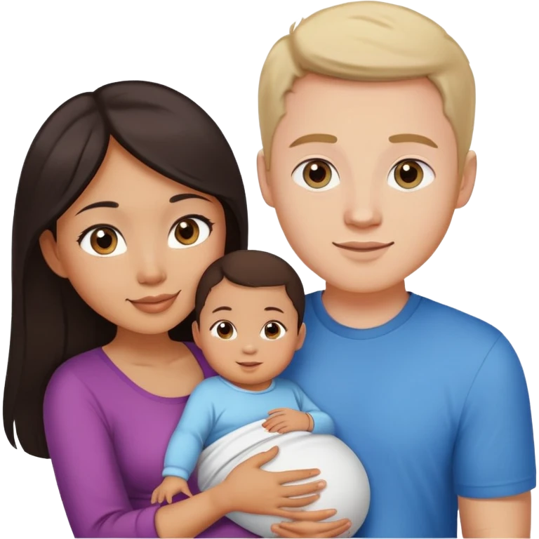Asian girl with brown eyes pregnant and white guy with blue eyes couple  emoji