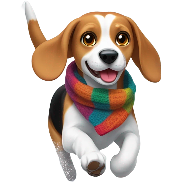 Beagle with winter clothing playing in the snow emoji