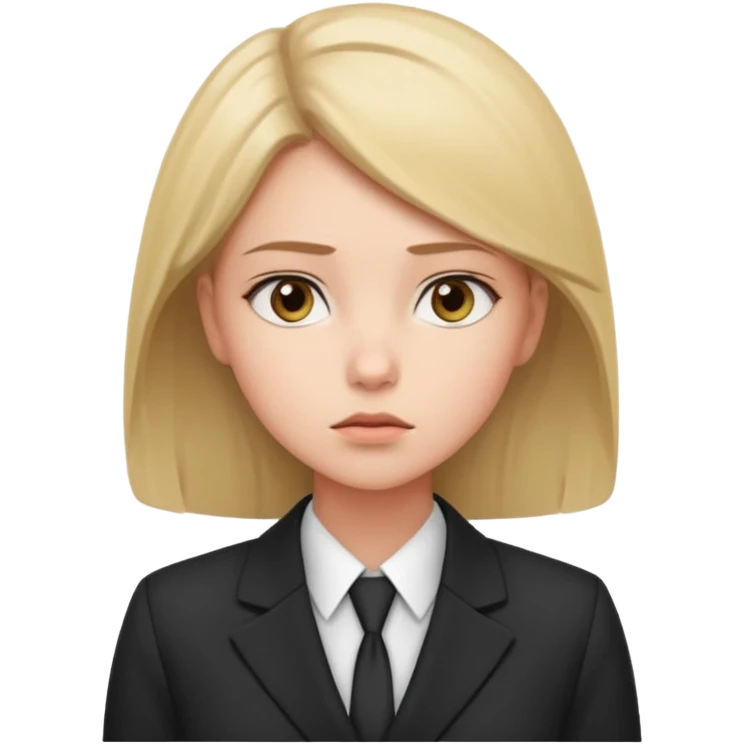 сделай молодую девушку в деловом костюме которая задумалась над чем-то и смотрит вверх emoji