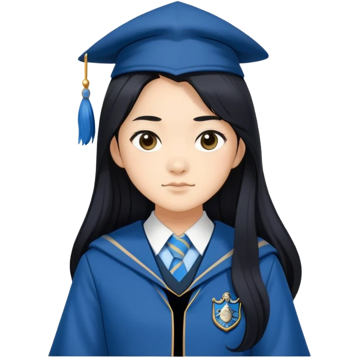Cho Chang in harry potter, wear hogwarts Ravenclaw uniform, long black hair emoji