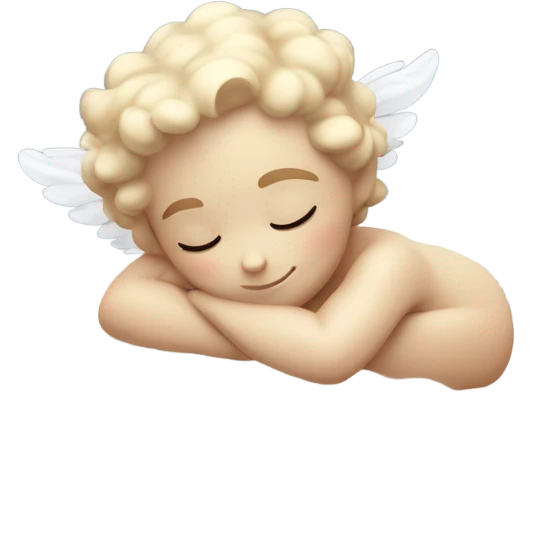 Realistic Photo of pale cupid asleep lying on a cloud emoji