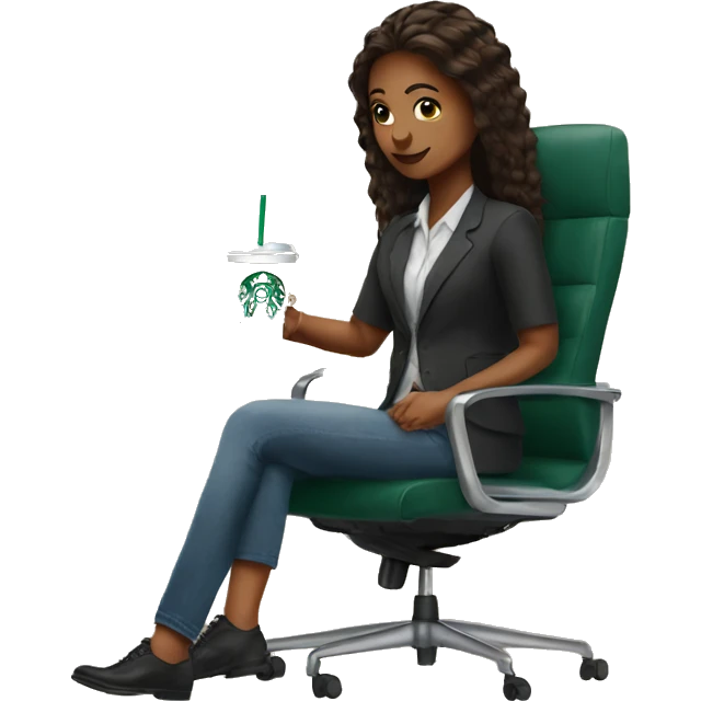 girl in office chair with starbucks al emoji