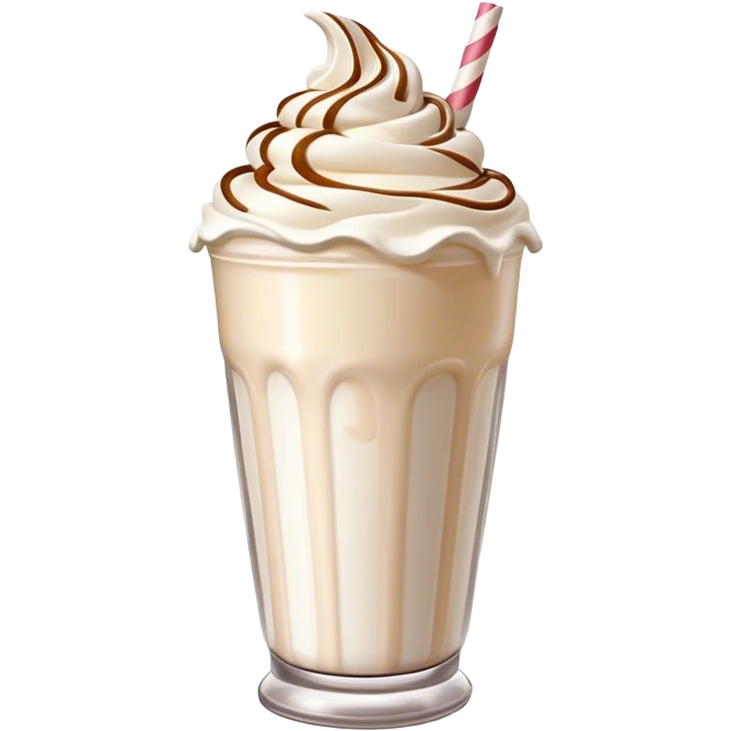 Cinematic Realistic Milkshake Drink Emoji, depicted as a thick, creamy milkshake with a swirl of whipped cream rendered with rich textures and inviting, nostalgic lighting. emoji