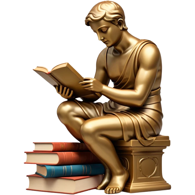 An icon featuring a thinker statue, a scroll, symbolizing philosophy. The design includes books and abstract symbols representing deep thought and wisdom. Transparent background highlights the study of ideas, logic, and existential questions emoji