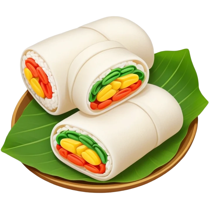 Hangzhou Pian Er Chuan steamed rice cake rolls with fillings, simplified emoji style with bold outlines and bright colors, cartoon style local specialty snack emoji