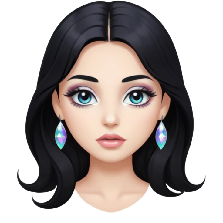 douyin long black hair silver grey eyes glossy lips glittery iridescent white eyeshadow girl emoji