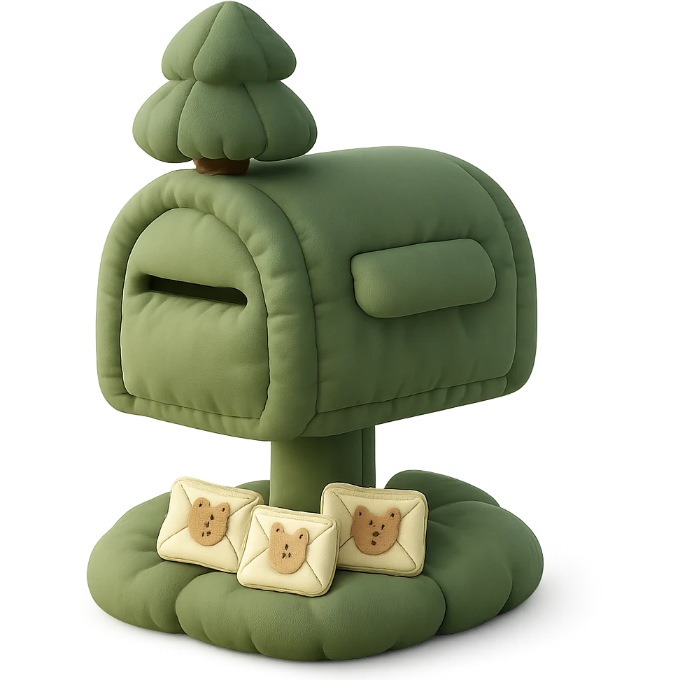 forest mailbox with tiny animal letters, cozy woodland theme, cushion style emoji