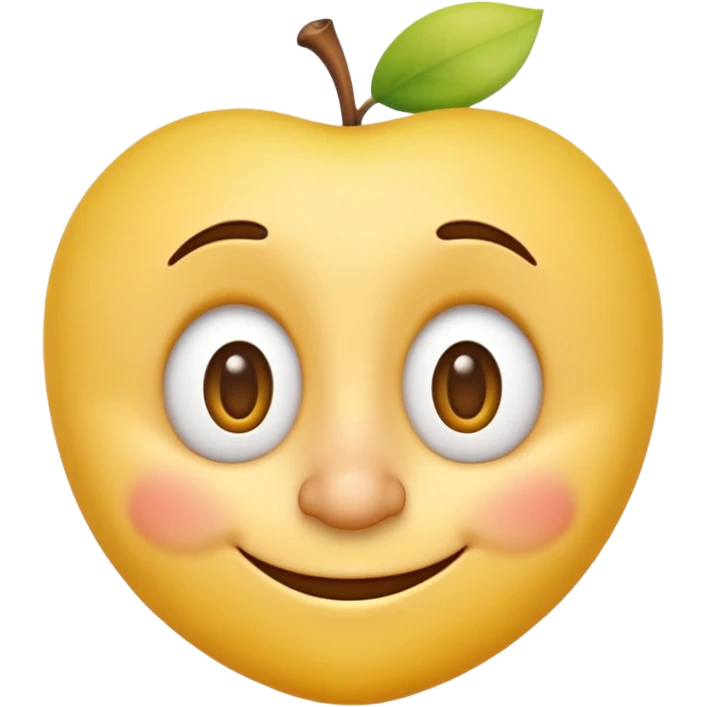3D yellow emoji, classic round face, cartoon style, Apple emoji style, exaggerated long nose like Pinocchio, guilty smiling expression, eyes looking sideways mischievously, glossy texture, soft shadows, isolated on white background, high detail, realistic rendering emoji
