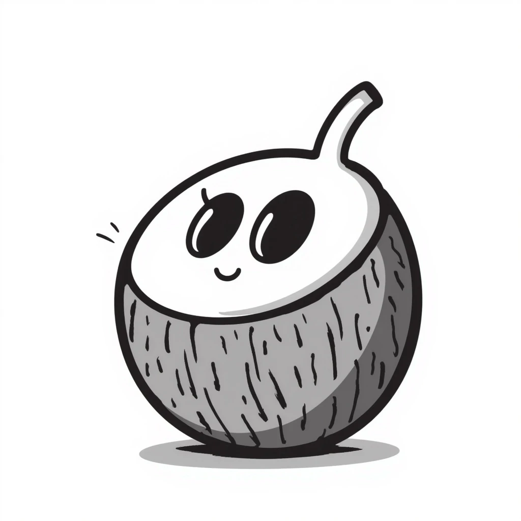 a hand-drawn doodle style coconut, sketchy and artistic emoji