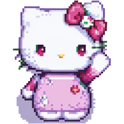 Hello Kitty waving hand, pixel art style, retro game vibe emoji