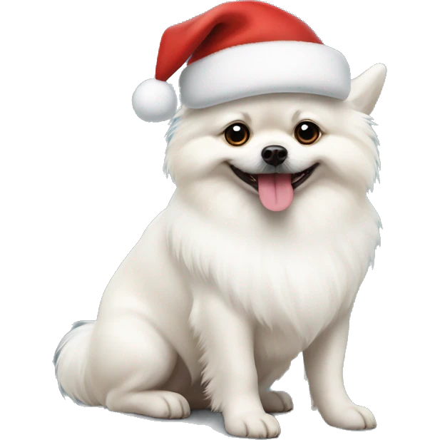 White dog Pomeranian shpitz wearing Christmas hat  emoji