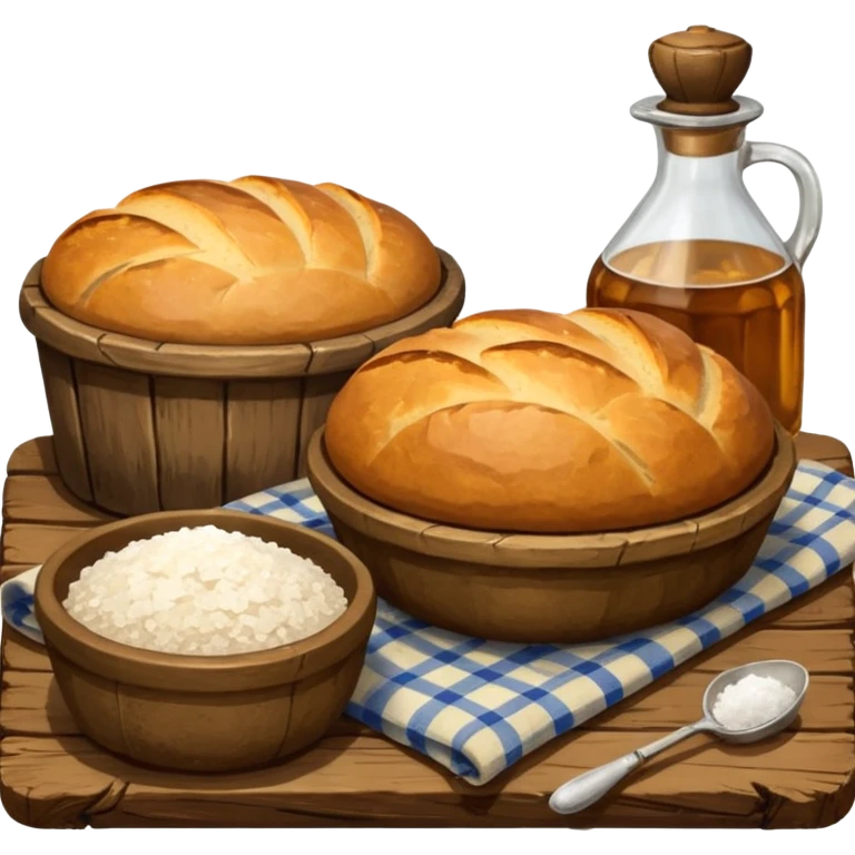  salt cellar and a loaf of peasant bread - still life composition emoji