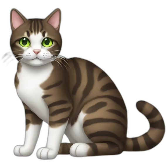 Dark brown and white Tabby Cat with green eyes laying on the side emoji