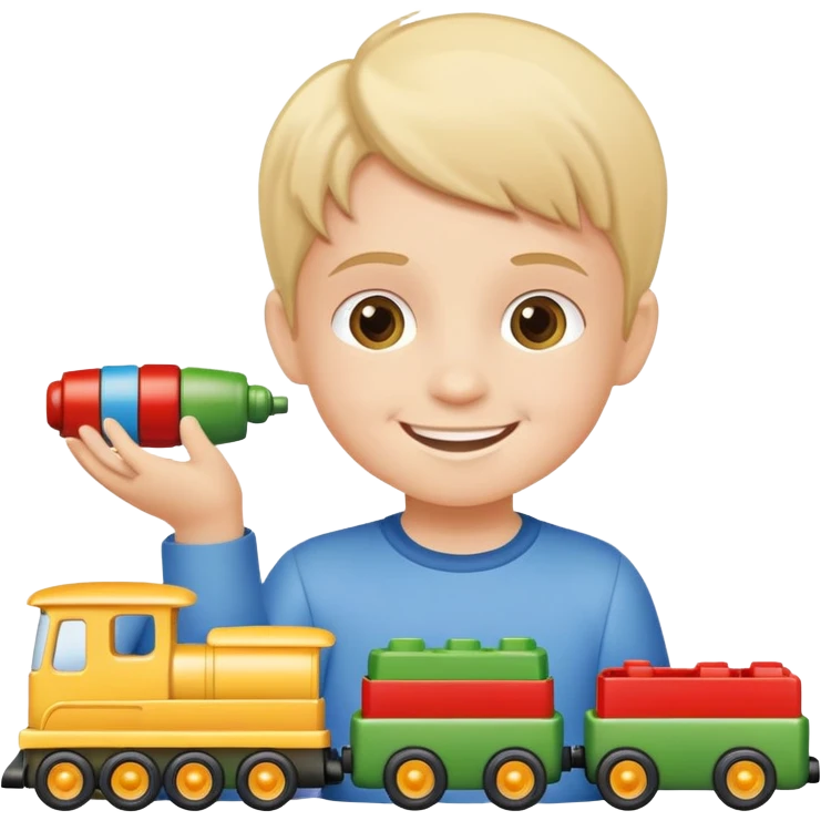 child playing with both toy cars and trains emoji