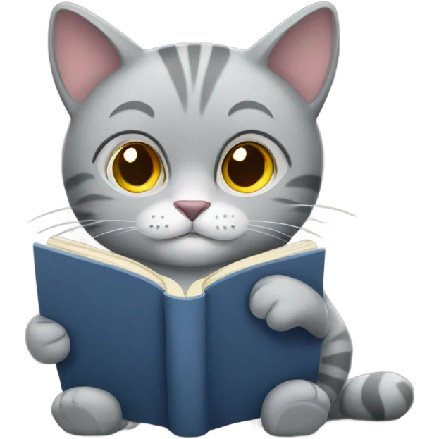 Grey cat reading a book emoji