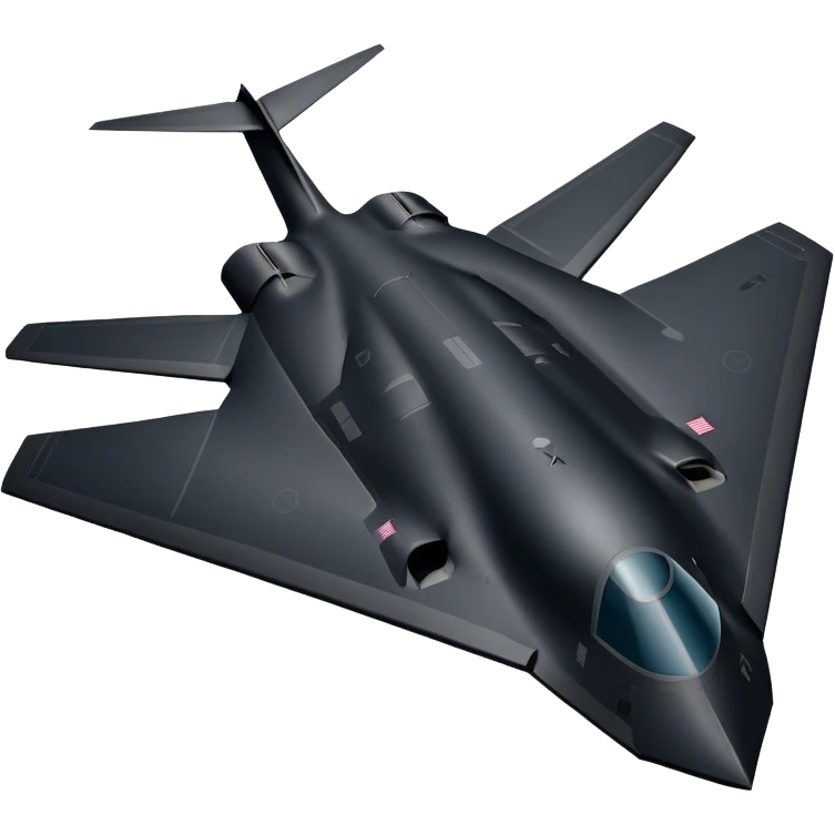 B-2 Spirit bomber - Northrop B-2 (Model Year: 2021) (Iconic colour: Stealth black) - A sleek, stealth bomber with smooth, angular contours and a matte jet-black finish. Emphasize a futuristic, minimalist design with a seamless fuselage, low-profile wings, and an overall intimidating stealth aesthetic. emoji
