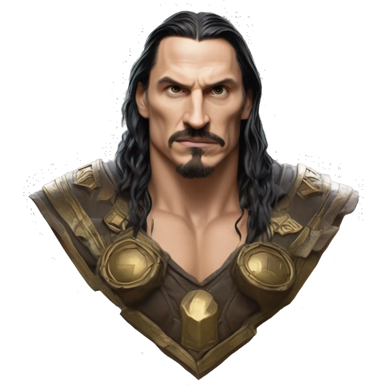 Warcraft award winning Zlatan in Marvel Avengers style, oil paint, mysterious eyes, intricate lips, masterpiece pose, odd perspective, beautiful, desirable, logical emoji