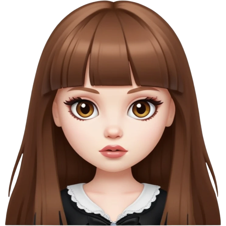 pretty bratz baddie, pale skin, bangs long brown hair emoji