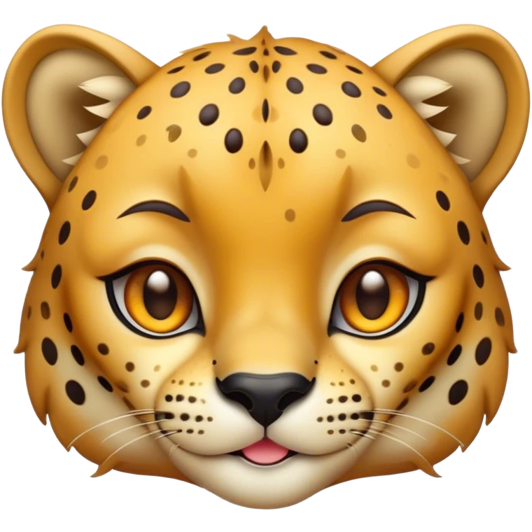 Cinematic Cute Cheetah Portrait Emoji, Head tilted playfully and inquisitively, featuring a glossy, golden spotted Fur with a natural sheen, round, sparkling amber eyes filled with curious mischief, Simplified yet irresistibly adorable features, highly detailed, glowing with a warm, friendly glow, high shine, affectionate and agile, stylized with a touch of savannah whimsy, bright and endearing, soft glowing outline, capturing the essence of a mischievous yet loving cheetah, so playful it feels like it could dash out of the screen and into your arms! emoji