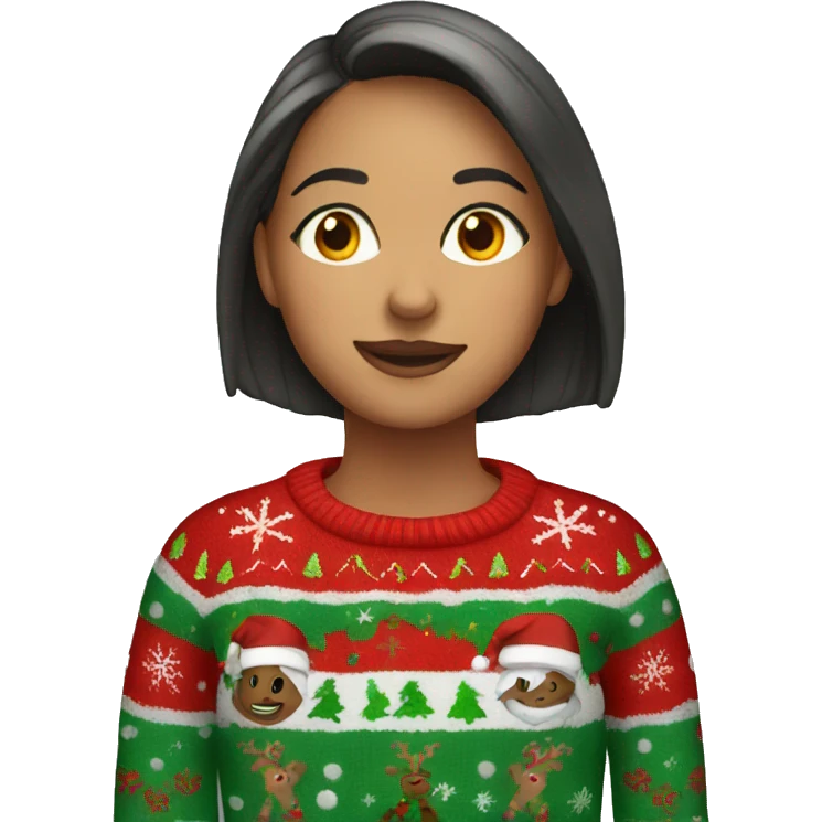 Girl wearing Christmas sweater emoji