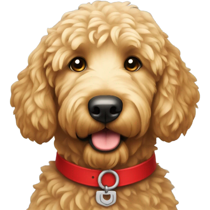 Golden doodle with a red collar emoji
